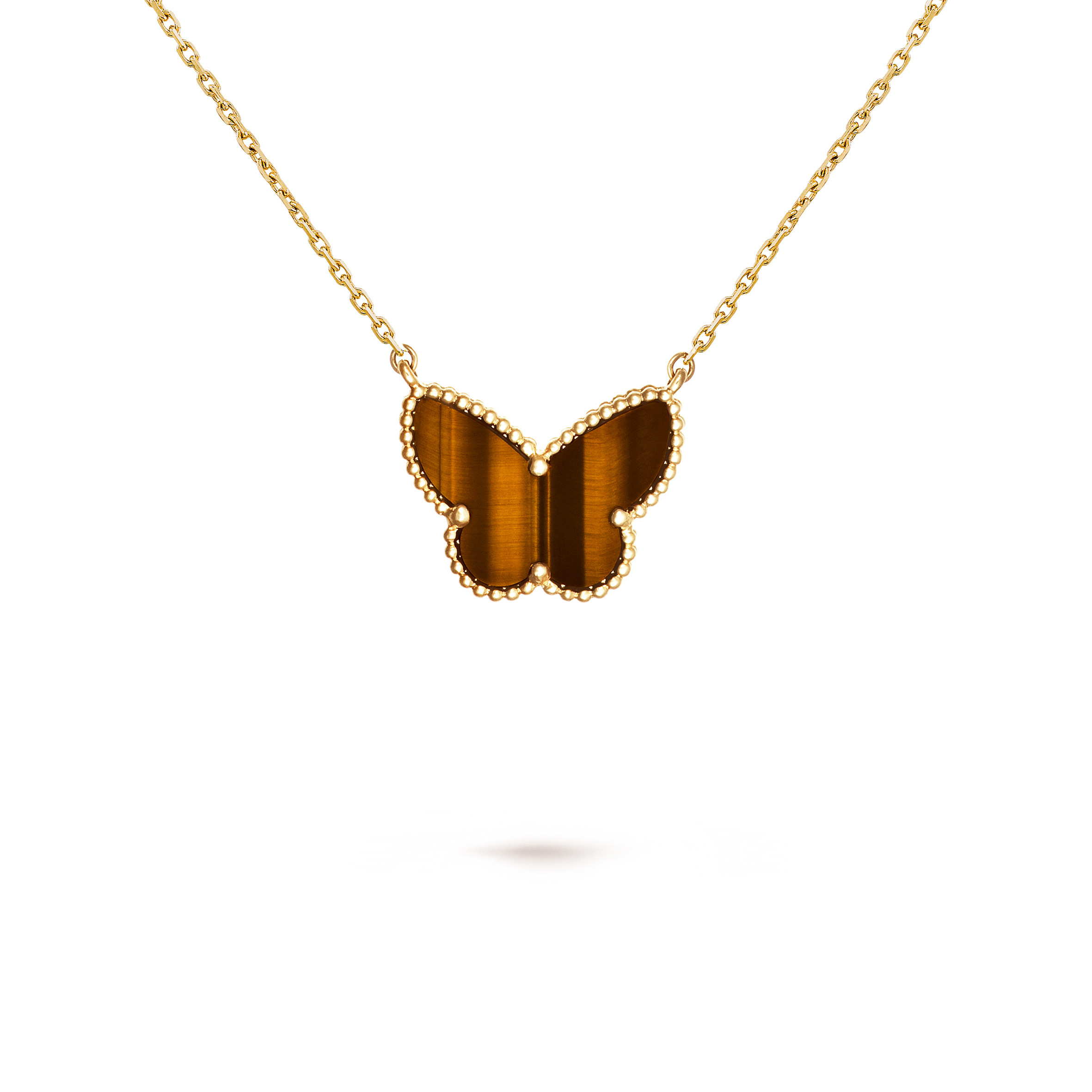 VAN CLEEF  ARPELS LUCKY ALHAMBRA BUTTERFLY PENDANT - YELLOW GOLD, TIGER EYE VCARD98500